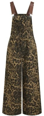 CIDER Overalls for Women Leopard Pocket Buckle Up Wide Leg Jumpsuit
