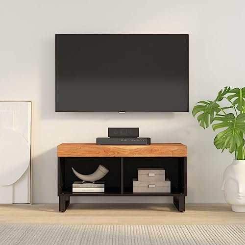 Gabinetes y estantes de almacenamiento de medios de almacenamiento, armario de TV, 85 x 33 x 43,5 cm, madera maciza de acacia