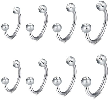 Funseedrr Hufeisen Nasenpiercing 16G Lippenpiercing Septum Ring Set Edelstahl 1,2mm Nase Lippe Ohrring Piercing Schmuck(6-12mm Durchmesser)
