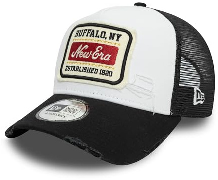 New Era Truckerkappe im Distressed Design verstellbar Kappe A-Frame Basecap Patch weiß schwarz - One-Size