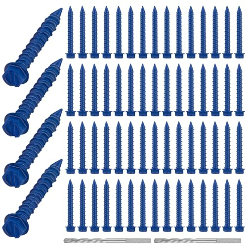 MorningRo 200 Qty 3/16 x 1-1/4 Hex Head Concrete Screws Anchor with Drill Bits Blue Slotted Hex Screws for Anchor Masonry, Block, Brick, Cement, Stucco, Diamond Point and Wood Fastening