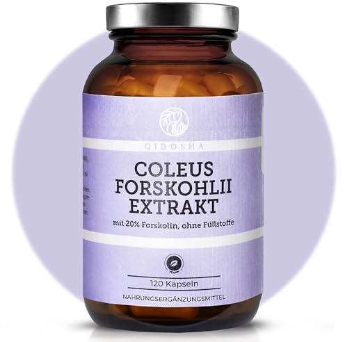 QIDOSHA® Coleus Forskohlii Extrakt, 120 Kapseln im Apothekerglas, 400mg je Kapsel, mit 20% Forskolin, deutsche Fertigung, Wirkstoffgehalt in externem Labor testiert