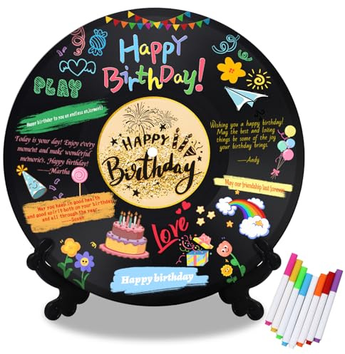 DEMIUKO Birthday Decorations Black Vinyl Record Party Table Decoration Happy Birthday Card Disco Music Party Write-on Guest Book Alternative Personalised Gifts for Boys Girls Friends