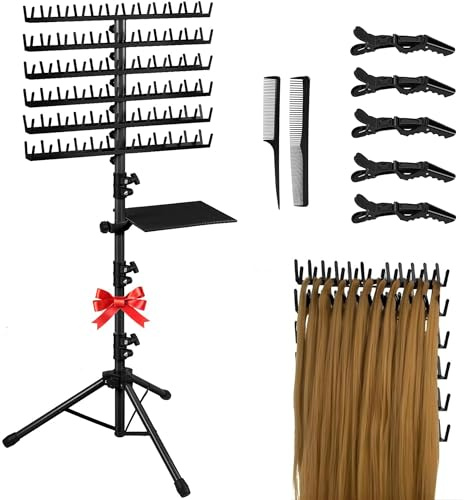 Braiding Hair Rack,Height Adjustable Hair Extension Holder with 144 Pegs,Wig Storage Hanger,Double Sided Braiding Stand with Tools,Hair Braiding Separator Stand for Hair Salon Home Traveling