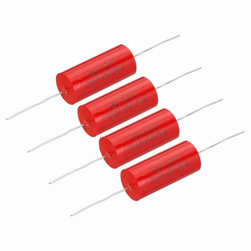 sourcing map 4 condensadores divisores de frecuencia de 3,3 uf, 250 V, altavoz de audio axial rojo, condensador de película MKP
