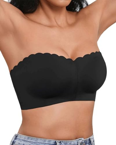 Yutdeng Sujetador Bandeau Mujer Sujetador sin Tirantes Push Up Cierre Delantero Antideslizante Comodos Sujetador sin Costuras sin Aros con Relleno Strapless Bra con Tirantes Transparentes,Negro,M