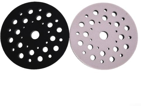 Qualoramall Lot de 2 disques abrasifs en mousse à 33 trous pour ponceuse orbitale, extraction de poussière et réduction des vibrations - Noir et blanc - 12,7 cm