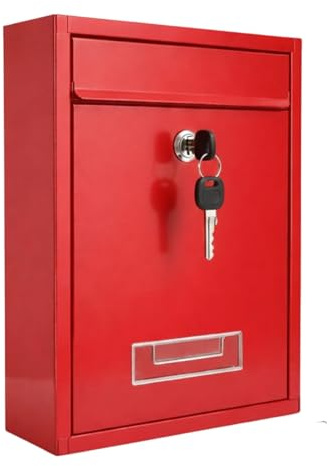 Assorted Collections Wall Mounted Lockable Letter Box | Modern Post Box with Key, Weatherproof Outdoor Mailbox, A4 Compatible Secure Mail Storage for Home, 31x22x9 cm
