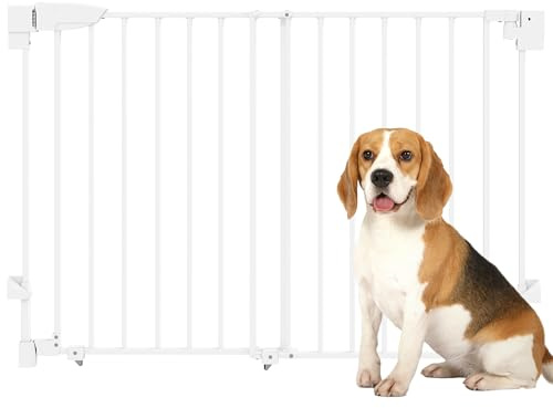 PawHut Barrera de Seguridad Perros Cierre Automático 74,5-111,5 cm Blanco