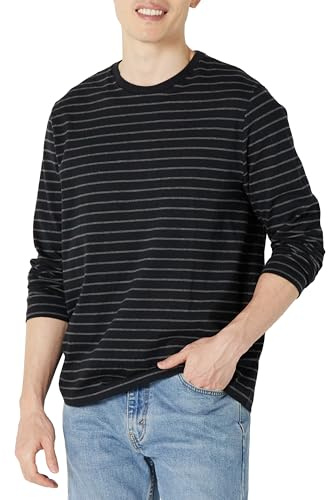 Amazon Essentials Men's Regular-Fit Long-Sleeve Patterned T-Shirt, Black/Charcoal Heather Stripe, X-Large