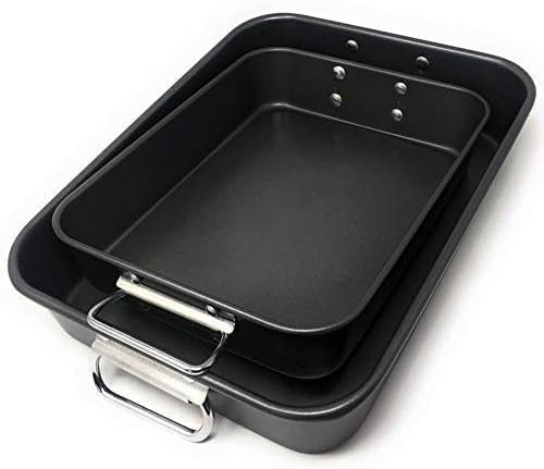 MGE - 2x Rustidera de Horno - Bandeja de Horno Universal - Bandeja para Asar - Bandejas para Hornear - Fuentes de Horno - Fuentes para Asar - Recubrimiento Antiadherente - Set de 2