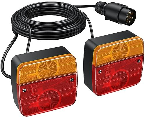 PROZOR 2Pcs Luces Traseras Remolque E13 12V Pilotos Traseros Multifunciones Iluminación para Remolque Cable de 7,5 m Luz de Matrícula Placa Trasera Luz de Freno para Remolques Camiones Caravanas