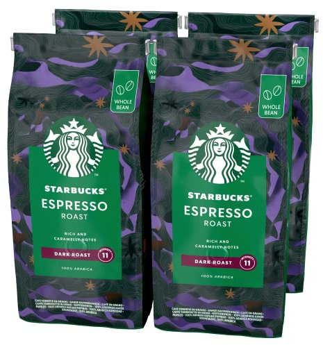 STARBUCKS Espresso Roast, Dark Roast, Whole Bean Coffee 450g (Pack of 4)