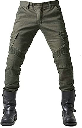 Pantaloni da Moto da Uomo, con Imbottitura Rimovibile, Protezione Interna, in Tessuto Traspiranti, Resistenti all'Usura, Colore: Verde, M