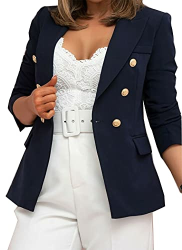 Ladies Double Breasted Style Blazer Womens Gold Button Single Button Closure Jackets (Navy UK 14)