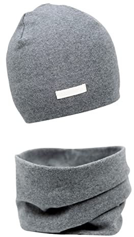 Mädchen Mütze Set mit Schal Kinder Beanie für Herbst Winter Baumwolle 2er(Set: Grau,49-53)