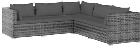 vidaXL Gartenmöbel 5-TLG. mit Kissen Ecksofa Mittelsofa Sofa Lounge Sitzgruppe Gartenset Garten Garnitur Gartensofa Poly Rattan Grau