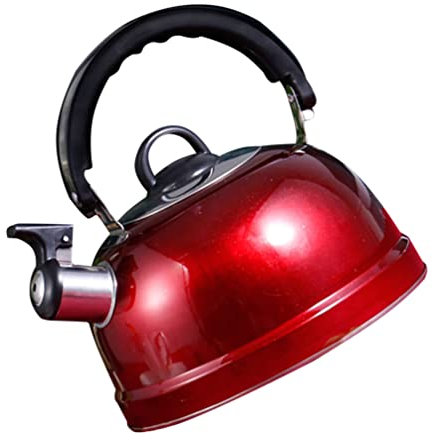 Zerodeko Pfeifkessel Edelstahl Pfeife Wasserkocher Wasserkessel mit Pfeifton Teapot Kettle Flötenkessel für Induktion Gasherd Holzofen Grill Wandern Camping Picknick Küche Zubehör Rot 3L