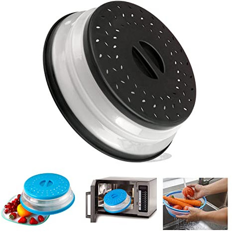 Tapa plegable para microondas, cubierta para platos de microondas de alimentos, cubierta ventilada para salpicaduras de microondas, cubierta para microondas para alimentos,sin BPA (negro)
