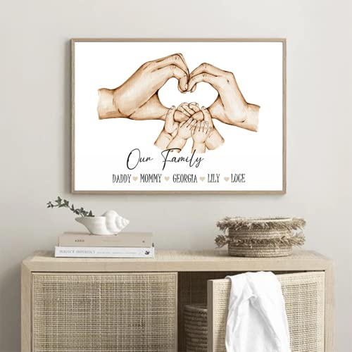 XEL Lienzo Personalizado Con Nombre Familia Manos Póster Impresiones En Lienzo Personalizadas Cuadro Regalos Para Navidad,Día De La Madre,decoración De Pared Salon- Sin Enmarcar (40x60cm)