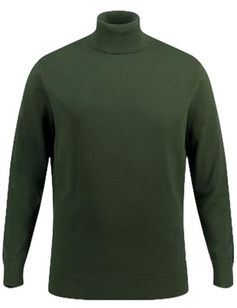 JP 1880, Hombres, Tallas Grandes, Cuello Alto, Jersey de Punto Fino, Verde Oscuro, 6XL Grandes