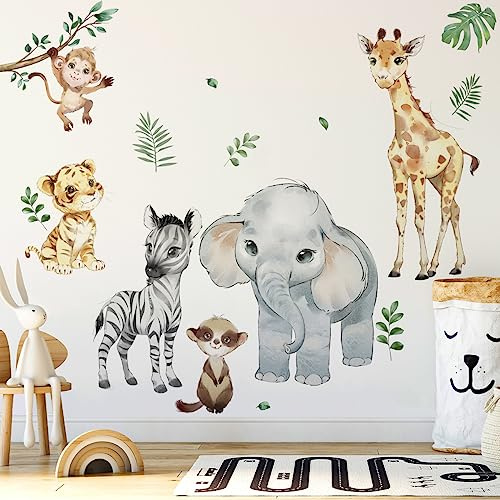 Runtoo Safari djur väggdekaler elefant giraff apa djungel väggklistermärken för barnrum baby barnkammare väggdekor