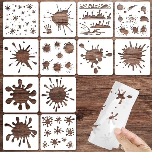Sliverdew Pack de 12 Plantillas para Manchas y Salpicaduras, Plantillas de Estrellas de Gotas de Graffiti, Plantillas de Graffiti Reutilizables, Plantillas de Tinte Anudado, Plantillas de Pintura art