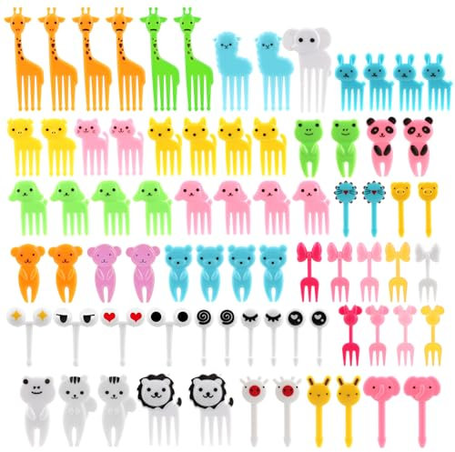 60 Stück Obstgabeln Kinder, Obstgabeln kinder, Mini Gabeln, Wiederverwendbare Kinder Obstgabel, Mini Cartoon Bento Obstgabeln Zahnstocher füR Kinder