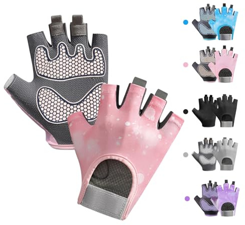 CubePlug Boys Girls Non-Slip Cycling Gloves Half Finger - Padded Grips Palm for Unisex Children, Ideal for Summer Riding, MTB, Bike, Sports, Hiking, Climbing, and Gym (Pink, S)