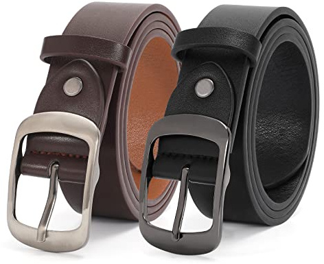 VONMELLI 2Pezzi Cintura Donna Pelle PU Regolabile Moda Cintura Con Fibbia Retrò Cintura Vita Alta Donna Classica Cinture Da Donna Per Jeans Pantaloni Soprabito Nero+caffè con fibbia argento L