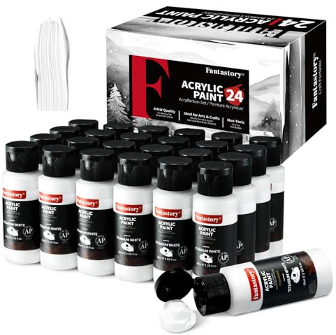 Fantastory 24x60ml(1440ml) Titanweiß acrylfarben weiß deckend Set – Schnelltrocknend,wasserfest, gut mischbar; für Leinwand,Holz,Keramik, Modelle