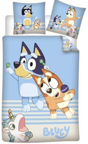 Aymax Bluey set med vändbara sängkläder 135 x 200 cm Family Bingo Bandit Chilli 100 % bomull