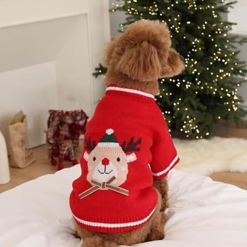 Liten hundtröja, hundjultröja med älgmönster, varm hundtröja, hund-vinterkläder för Bichon Pomeranian (M)