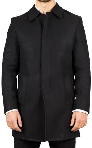 TruClothing Men's Overcoat Classic Collar Wool Blend Classic Trench Coat Winter Jacket - Black 4XL