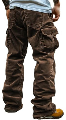 Oanviso Pantaloni Cargo di Velluto da Uomo Pantalone Casual in Velluto a Coste Pantaloni da Jogging con Cerniera e Tasca vestibilità Regolare Cargo Pantaloni da Lavoro A Marrone XXL