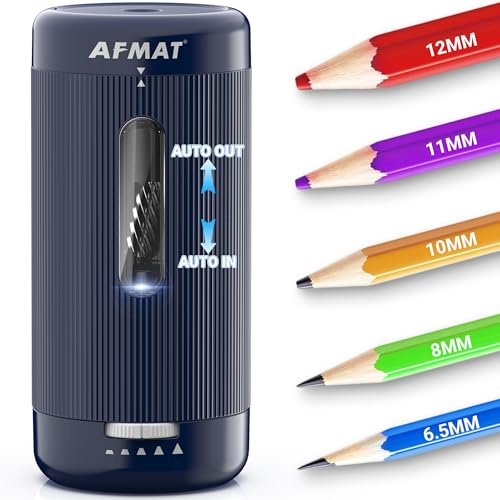 AFMAT Taille-crayon électrique avec support, rechargeable, taille-crayon automatique, épaisseur et minces, 6,5-12 mm, crayons d'artiste, arrêt automatique mains libres, élèves/enseignants/écoles, bleu