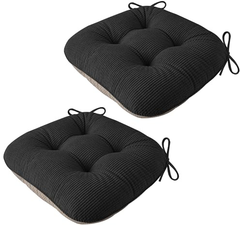 AddGrace Chair Cushions for Dining Chairs Soft Kitchen Seat Cushions 18 x 18 x 3 Non-Slip Seat Pads Black Set of 2