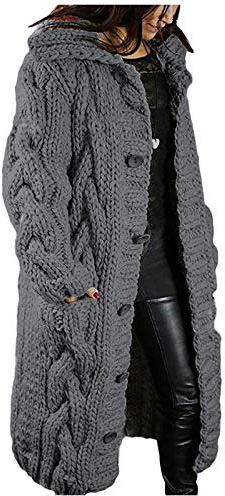 Ladies Open Front Cardigan Plus Size Long Chunky Knitted Cardigan Coats Cable Knit Sweaters Solid Color Lightweight Long Sweater Coats Button Outwear With Pockets Autumn Winter Tops Loungewear