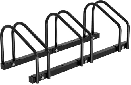 Jaxguom Porte-vélos au sol pour 3 vélos, distance entre les roues de 30 cm, largeur de pneu de 35 à 55 mm, acier inoxydable, vis auto-serrantes, montage au sol ou au mur, support multiple, noir
