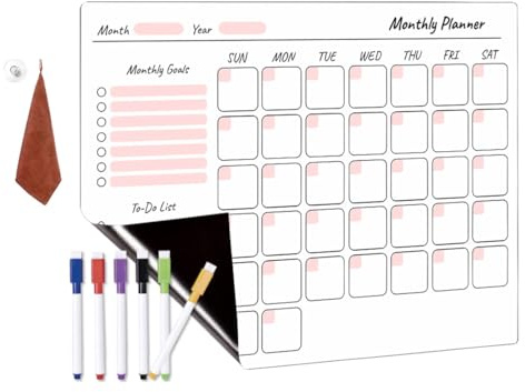 Calendario Magnético Nevera Planificador Mensual, Borrable, Ideal Planificador de Menú, Pizarra magnetica nevera, Lista de la Compra, organizador Mensual