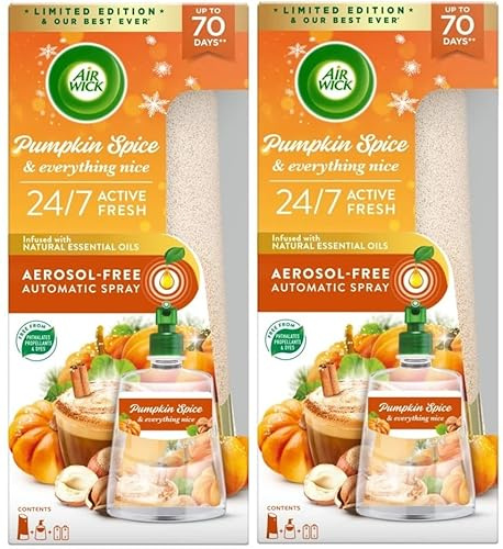 Air Wick Active Fresh Lot de 2 diffuseurs automatiques 24h/24 et 7j/7 + recharge Citrouille Spice & Everything Nice 228 ml