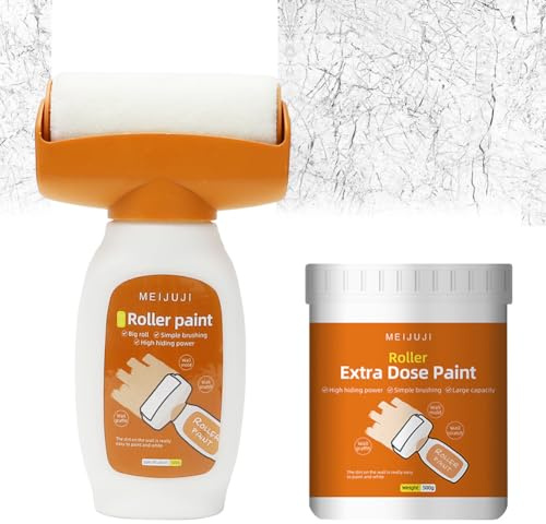 Roller Paint Bianco, 1000g Vernice Bianca Muro, Rullo Ritocco Muro, Kit Rullo Integrato Per Coprire Efficacemente Graffiti, Macchie e Graffi, Vernice Coprente per Piccole Riparazioni Domestiche