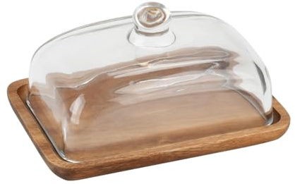 TMZDCJK Acacia Wood Butter Dish with Clear Glass Lid