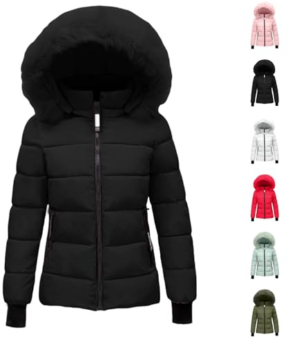 Generico Giubbotto Donna Mezza Stagione Giacca Donna Elegante Corta con Cappuccio Foderato， Giacca Invernale Imbottita Calda， Piumino Leggero con Chiusura Frontale Primaverile