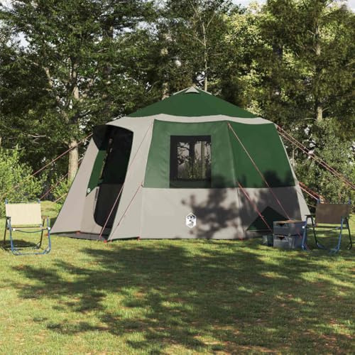 Kabintält 12 personer grönt vitt 405 x 405 x 273 cm campingtält med förtält bisakstält popup-tält uppblåsbart för utomhus familjer äventyr och trädgård