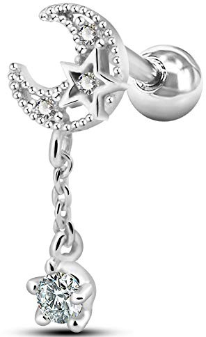 OUFER Bijoux de piercing de cartilage Acier chirurgical 316L 16G 1,2 mm 6 mm Silver Lune avec CZ Blanc Femme Fille 1 gramme