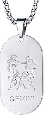 FaithHeart halskette zwilling Dog Tag Sternzeichen anhänger- herren-Ketten aus Edelstahl Silber mit Horoskop Goldanhänger Anhänger