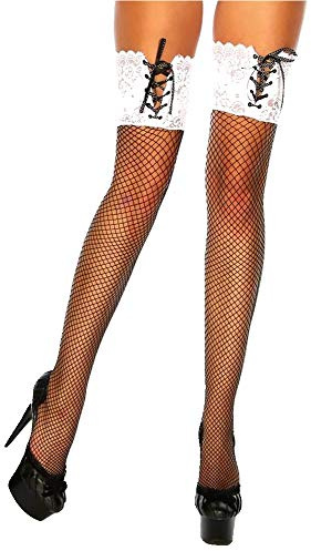 krautwear Stay-ups för kvinnor, strumpbyxor, strumpor, spets (svart-vita-BL2078)