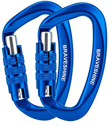 BRAVESHINE 2 Pack Carabiner Clip Heavy Duty, 12KN Auto Locking Carabiner, Twist Lock Carabiner Keyring, D Clips Hook for Hiking, Camping, Hammock, Dog Lead, Swing