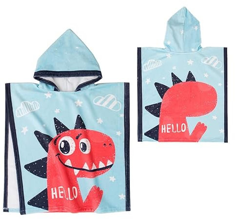 HAMUR HOME Kinder Poncho Handtuch Badetuch mit Kapuze Baumwolle Poncho für Kinder 60x60cm Kinder Handtuch für den Strand (Dino)